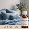 Bettwäsche aus blauem Leinen auf dem Bett.