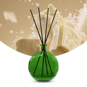 Gebrauchsfertige UFIGREEN Diffusor-Mischung White Chocolate Fondue – Produktbild mit Duftmotiv