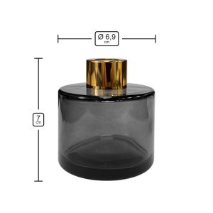 Runder Duftdiffusor Graphit Transparent 100 ml – Gold – Produktmaße