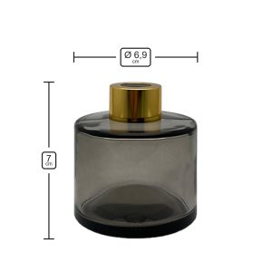 Runder Duftdiffusor Rauchschwarz Transparent 100 ml – Gold – Produktmaße