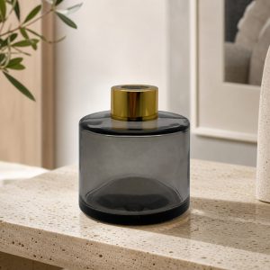 Runder Duftdiffusor Rauchschwarz Transparent 100 ml – Gold – Produktfoto