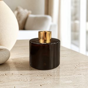 Runder Duftdiffusor mit kleinem Schönheitsfehler Dunkelbraun Glanz Transparent 100 ml – Gold – Produktfoto