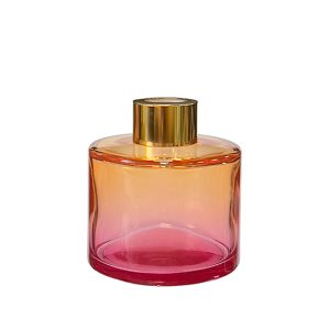 Runder Duftdiffusor Rosa-Orange OMBRE 100 ml – Gold – lackierte Diffusorflasche, Produktansicht