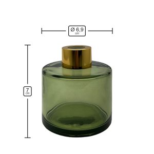 Runder Duftdiffusor Oliv Transparent 100 ml – Gold – Produktmaße
