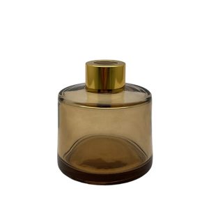 Runder Duftdiffusor Braun Transparent 100 ml – Gold – lackierte Diffusorflasche, Produktansicht