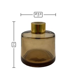 Runder Duftdiffusor Braun Transparent 100 ml – Gold – Produktmaße