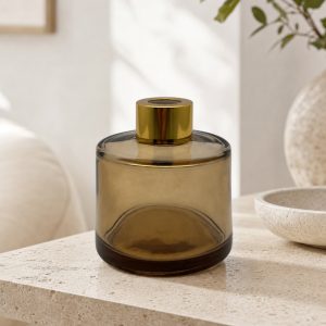 Runder Duftdiffusor Braun Transparent 100 ml – Gold – Produktfoto