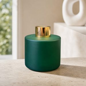 Runder Duftdiffusor Grün Matt 100 ml – Gold – Produktfoto