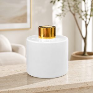 Runder Duftdiffusor Weiß Glanz 100 ml – Gold – Produktfoto