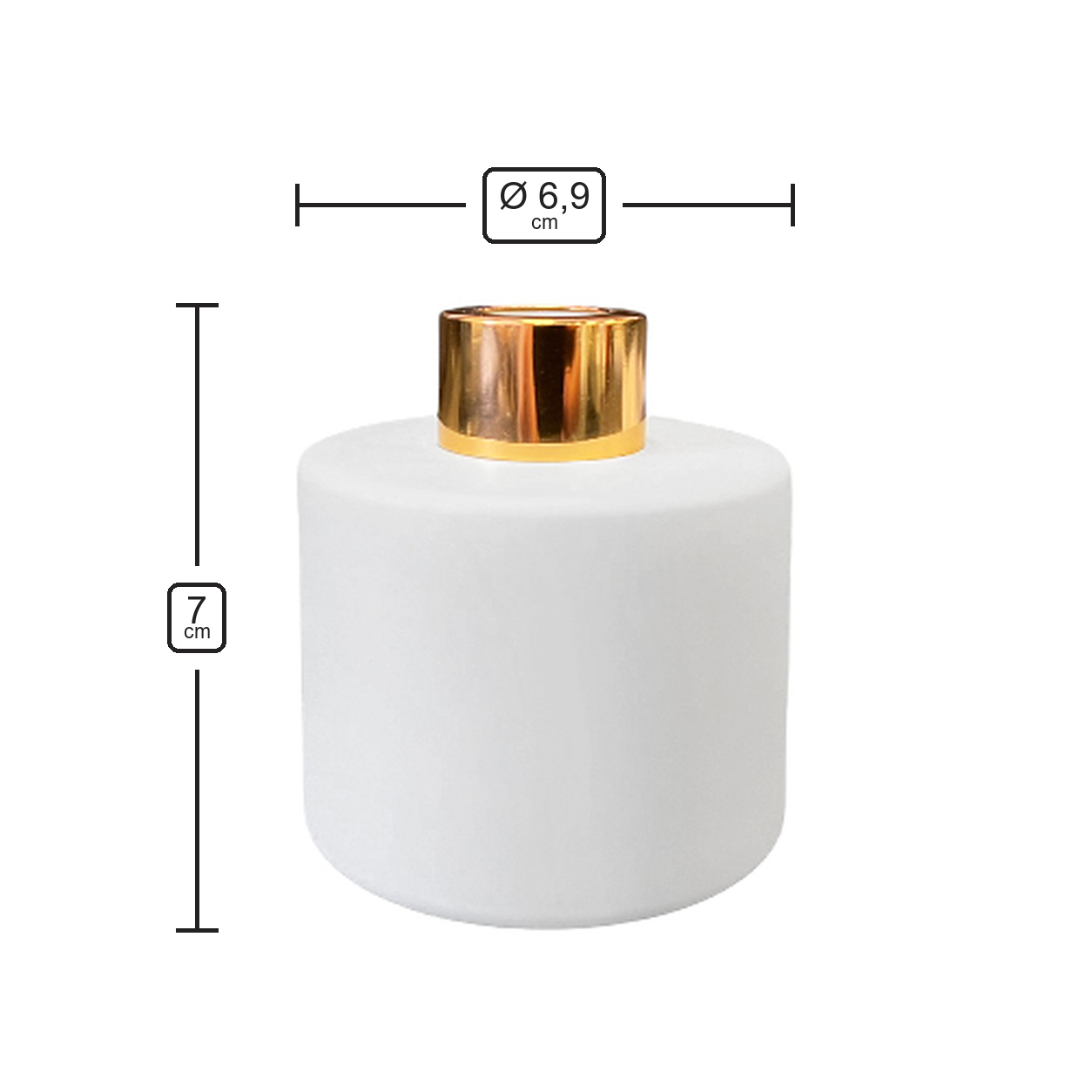 Runder Duftdiffusor Weiß Matt 100 ml – Gold – Produktmaße