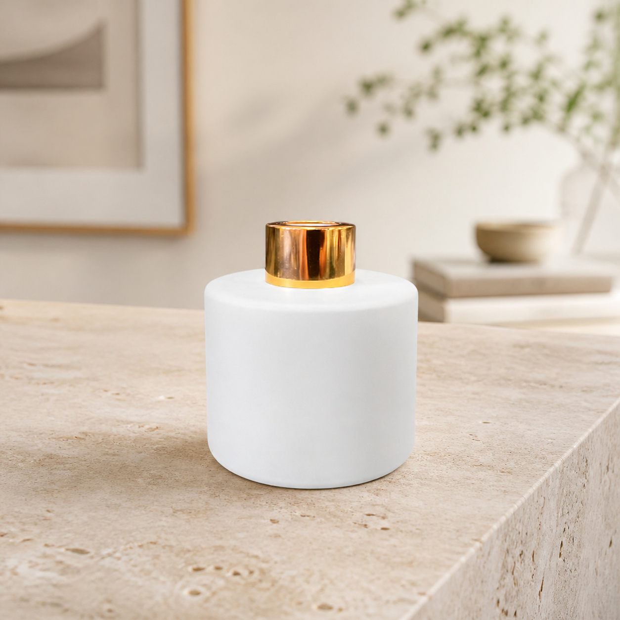 Runder Duftdiffusor Weiß Matt 100 ml – Gold – Produktfoto