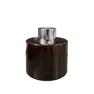 Runder Duftdiffusor Dunkelbraun Glanz Transparent 100 ml – Silber – lackierte Diffusorflasche, Produktansicht