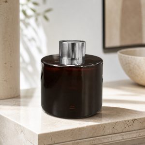 Runder Duftdiffusor Dunkelbraun Glanz Transparent 100 ml – Silber – Produktfoto