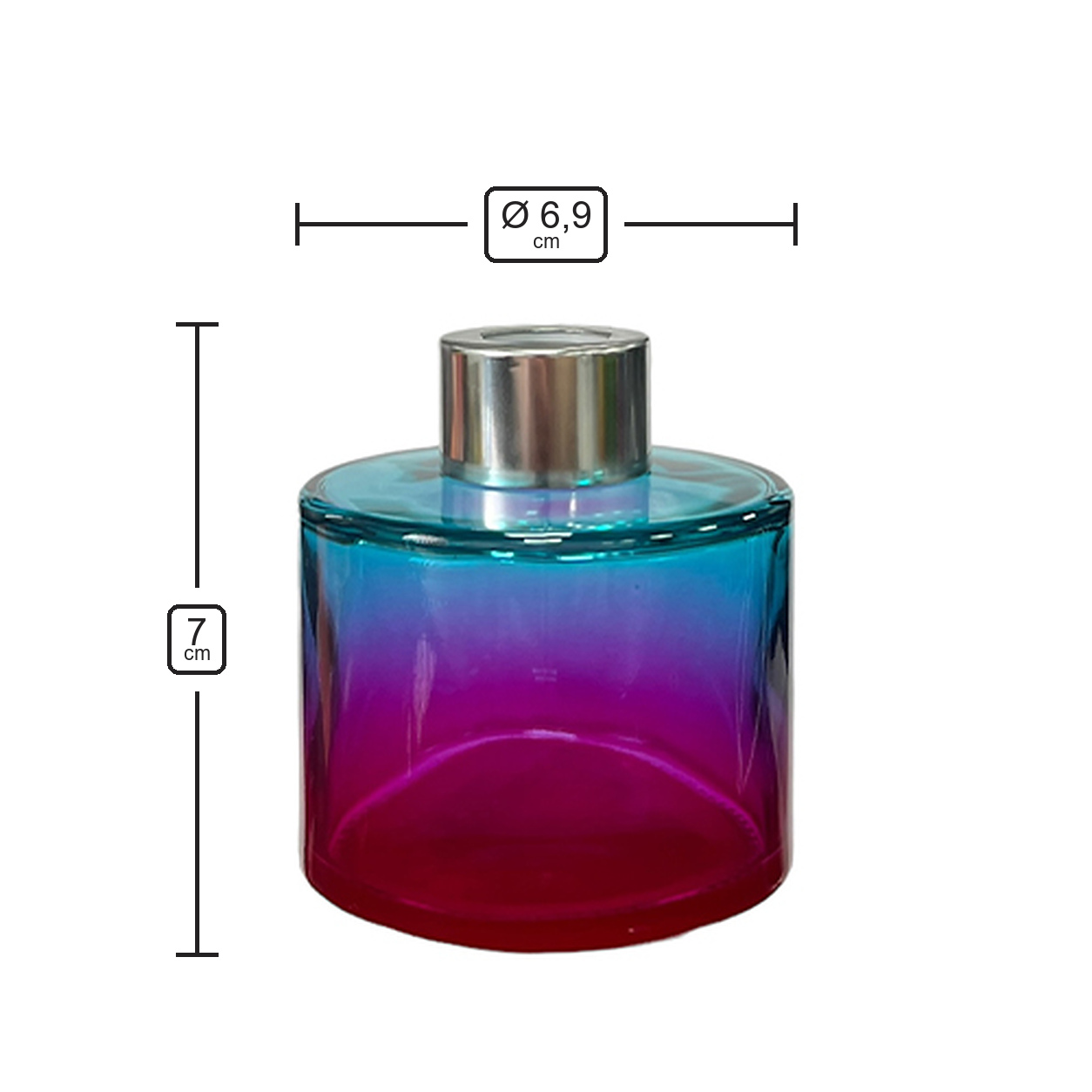 Runder Duftdiffusor Blau-Rosa OMBRE 100 ml – Silber – Produktmaße