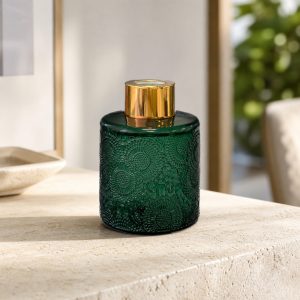 Runder Duftdiffusor mit Muster Grün Glanz 100 ml – Gold – Produktfoto