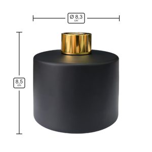 Runder Duftdiffusor Schwarz Matt 200 ml – Gold – Produktmaße