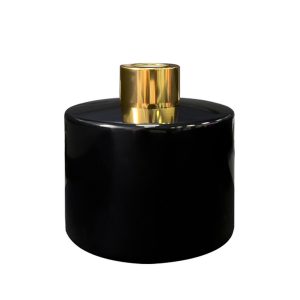 Runder Duftdiffusor Schwarz Glanz 200 ml – Gold – lackierte Diffusorflasche, Produktansicht
