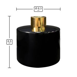 Runder Duftdiffusor Schwarz Glanz 200 ml – Gold – Produktmaße