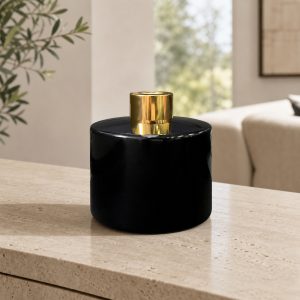 Runder Duftdiffusor Schwarz Glanz 200 ml – Gold – Produktfoto