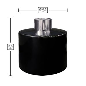 Runder Duftdiffusor Schwarz Glanz 200 ml – Silber – Produktmaße
