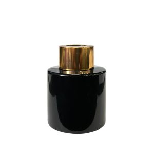 Runder Duftdiffusor Schwarz Glanz 50 ml – Gold – lackierte Diffusorflasche, Produktansicht