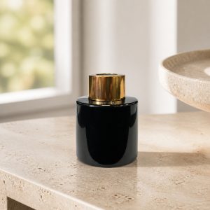 Runder Duftdiffusor Schwarz Glanz 50 ml – Gold – Produktfoto