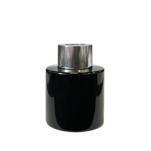 Runder Duftdiffusor Schwarz Glanz 50 ml – Silber – lackierte Diffusorflasche, Produktansicht
