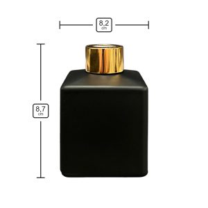 Quadratischer Duftdiffusor Schwarz Matt 150 ml – Gold – Produktmaße