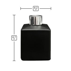 Quadratischer Duftdiffusor Schwarz Matt 150 ml – Silber – Produktmaße