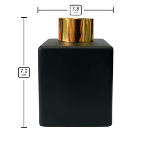 Quadratischer Duftdiffusor Schwarz Matt 100 ml – Gold – Produktmaße