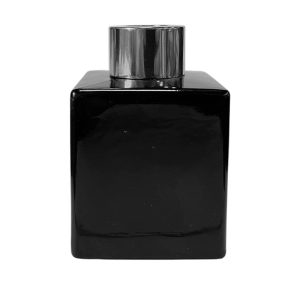 Quadratischer Duftdiffusor Schwarz Glanz 100 ml – Silber – lackierte Diffusorflasche, Produktansicht