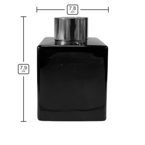 Quadratischer Duftdiffusor Schwarz Glanz 100 ml – Silber – Produktmaße