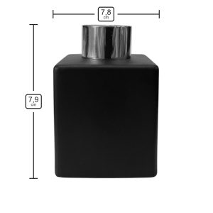 Quadratischer Duftdiffusor Schwarz Matt 100 ml – Silber – Produktmaße