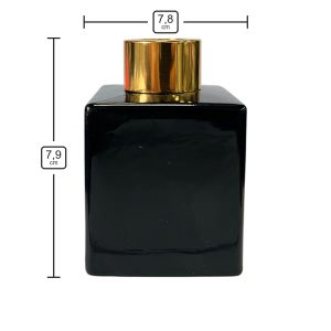 Quadratischer Duftdiffusor Schwarz Glanz 100 ml – Gold – Produktmaße