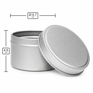 Metalldose 67 × 46 in Silber für Kerzen – Produktmaße