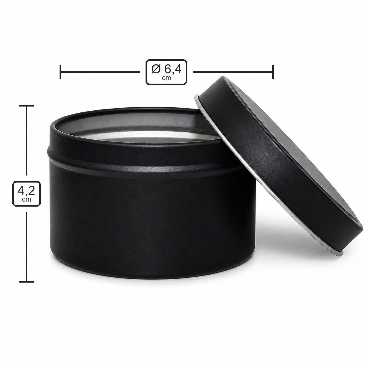 Metalldose 64 × 42 in Schwarz Matt für Kerzen – Produktmaße