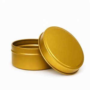 Metalldose 64 × 42 in Gold für Kerzen – Produktansicht auf weißem Hintergrund