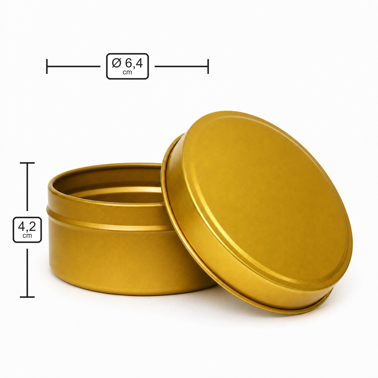 Metalldose 64 × 42 in Gold für Kerzen – Produktmaße
