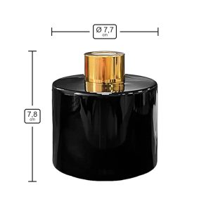 Runder Duftdiffusor Schwarz Glanz 150 ml – Gold – Produktmaße