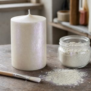 Perlglanzpigment Flamboyant Pearl – Anwendung des Perlglanzpigments auf einer Kerze im Atelier