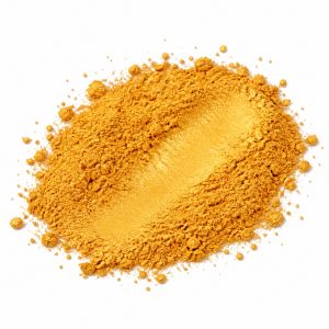 Perlglanzpigment Gold Satin – loses Perlglanzpigment-Pulver auf weißem Hintergrund