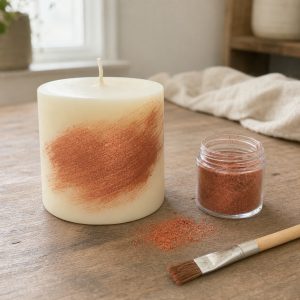Perlglanzpigment Red Bronze Satin Pearl – Anwendung des Perlglanzpigments auf einer Kerze im Atelier