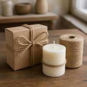 Jutekordel #1 – stimmungsvolles Produktfoto mit Kerze und Geschenk