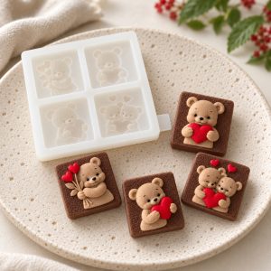 Silikonform für Seifen – Teddybären mit Herzen